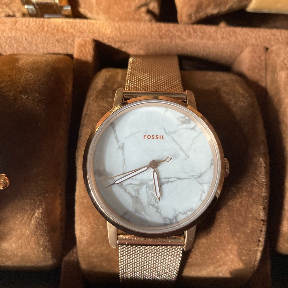 Fossil Rose Gold Watch with White Marble Dial